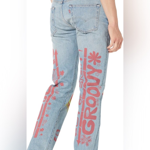 NWT Levi's Premium 501 Jeans Men’s Hippie Love Peace Groovy Flowers - Picture 3 of 14